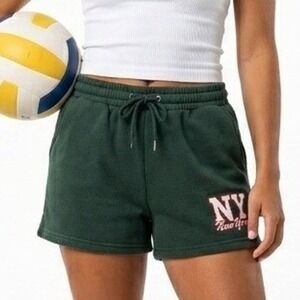 Lazy Sunday Womens Sweat Shorts Size S Green NY‎ New York Varsity Loungewear